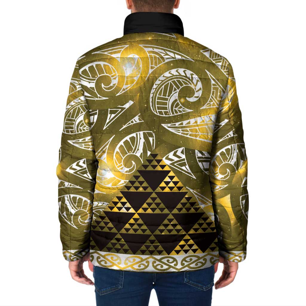 Matariki New Zealand Padded Jacket NZ Niho Taniwha Maori New Year Yellow Galaxy