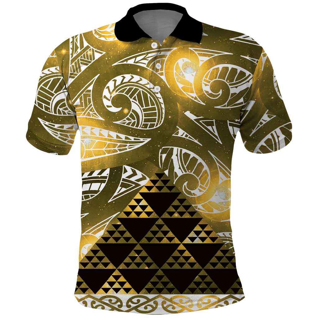 Matariki New Zealand Polo Shirt NZ Niho Taniwha Maori New Year Yellow Galaxy