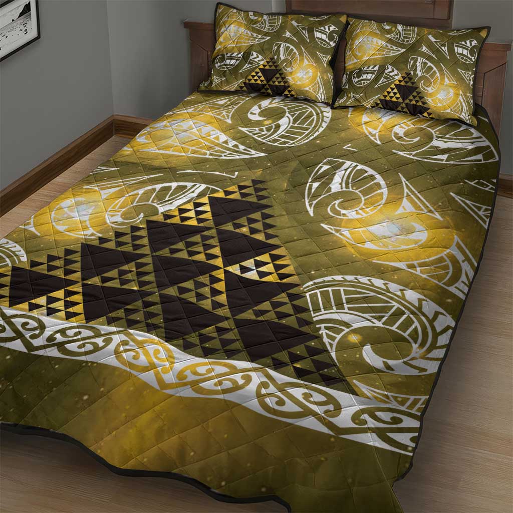 Matariki New Zealand Quilt Bed Set NZ Niho Taniwha Maori New Year Yellow Galaxy