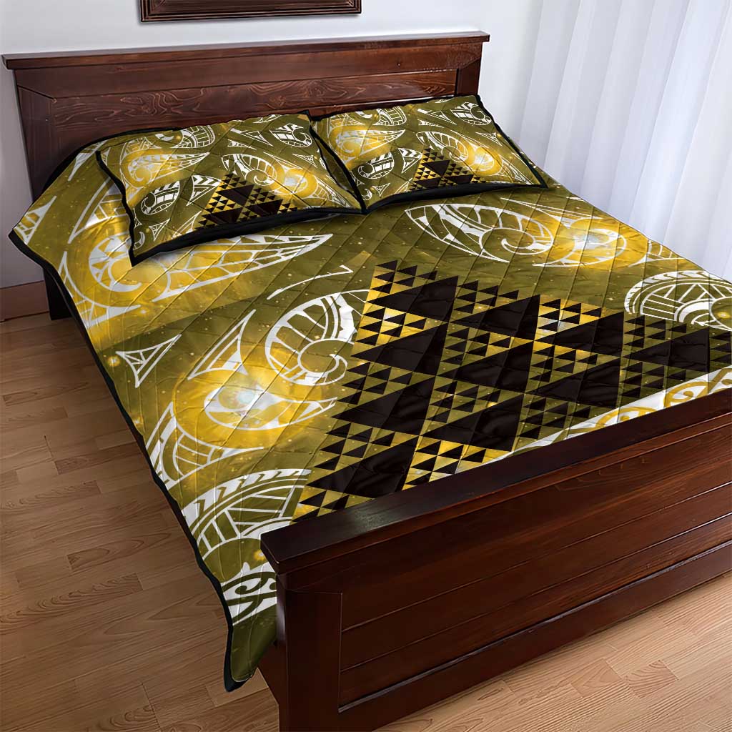 Matariki New Zealand Quilt Bed Set NZ Niho Taniwha Maori New Year Yellow Galaxy