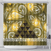 Matariki New Zealand Shower Curtain NZ Niho Taniwha Maori New Year Yellow Galaxy