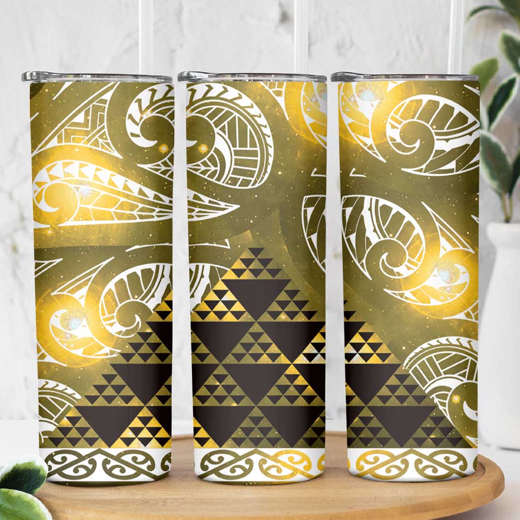 Matariki New Zealand Skinny Tumbler NZ Niho Taniwha Maori New Year Yellow Galaxy LT14 - Polynesian Pride