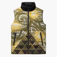 Matariki New Zealand Sleeveless Puffer Jacket NZ Niho Taniwha Maori New Year Yellow Galaxy