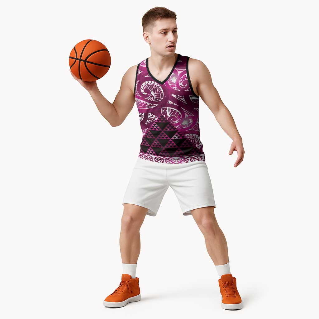 Matariki New Zealand Basketball Jersey NZ Niho Taniwha Maori New Year Pink Galaxy