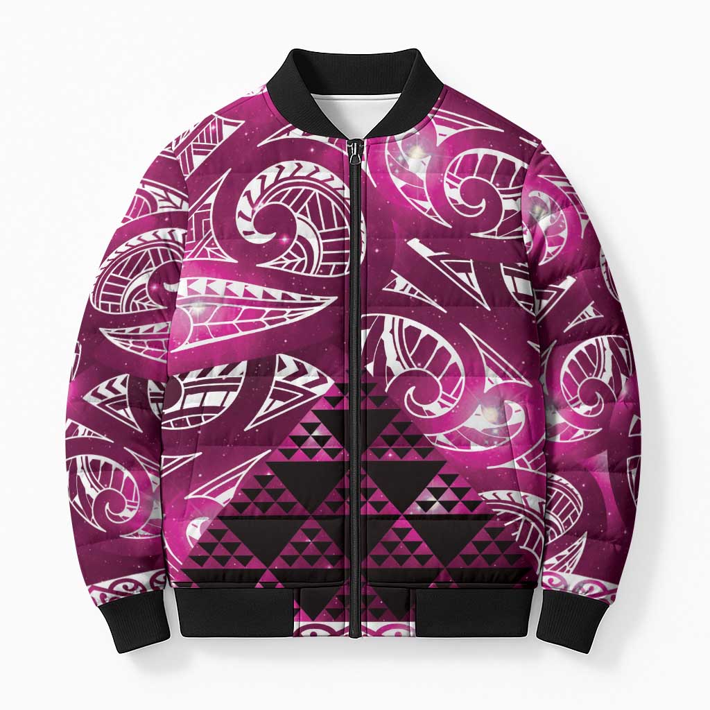 Matariki New Zealand Bomber Puffer Jacket NZ Niho Taniwha Maori New Year Pink Galaxy