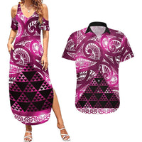 Matariki New Zealand Couples Matching Summer Maxi Dress and Hawaiian Shirt NZ Niho Taniwha Maori New Year Pink Galaxy LT14 Pink - Polynesian Pride