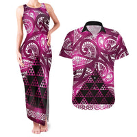Matariki New Zealand Couples Matching Tank Maxi Dress and Hawaiian Shirt NZ Niho Taniwha Maori New Year Pink Galaxy LT14 Pink - Polynesian Pride