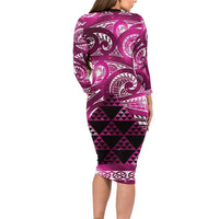 Matariki New Zealand Family Matching Long Sleeve Bodycon Dress and Hawaiian Shirt NZ Niho Taniwha Maori New Year Pink Galaxy LT14 - Polynesian Pride