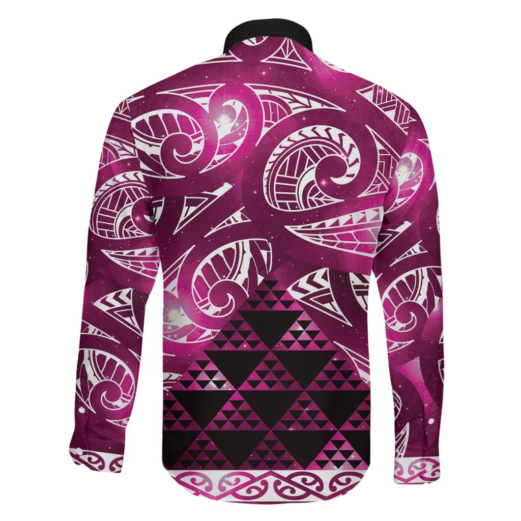 Matariki New Zealand Family Matching Off The Shoulder Long Sleeve Dress and Hawaiian Shirt NZ Niho Taniwha Maori New Year Pink Galaxy LT14 - Polynesian Pride