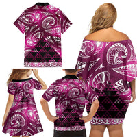 Matariki New Zealand Family Matching Off Shoulder Short Dress and Hawaiian Shirt NZ Niho Taniwha Maori New Year Pink Galaxy LT14 - Polynesian Pride