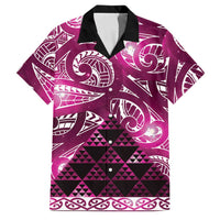 Matariki New Zealand Family Matching Off Shoulder Short Dress and Hawaiian Shirt NZ Niho Taniwha Maori New Year Pink Galaxy LT14 Dad's Shirt - Short Sleeve Pink - Polynesian Pride