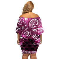 Matariki New Zealand Family Matching Off Shoulder Short Dress and Hawaiian Shirt NZ Niho Taniwha Maori New Year Pink Galaxy LT14 - Polynesian Pride