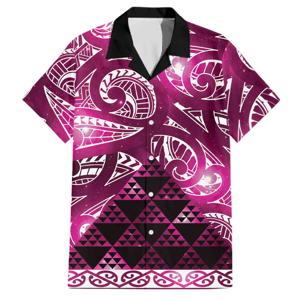 Matariki New Zealand Family Matching Short Sleeve Bodycon Dress and Hawaiian Shirt NZ Niho Taniwha Maori New Year Pink Galaxy LT14 Dad's Shirt - Short Sleeve Pink - Polynesian Pride