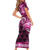 Matariki New Zealand Family Matching Short Sleeve Bodycon Dress and Hawaiian Shirt NZ Niho Taniwha Maori New Year Pink Galaxy LT14 - Polynesian Pride
