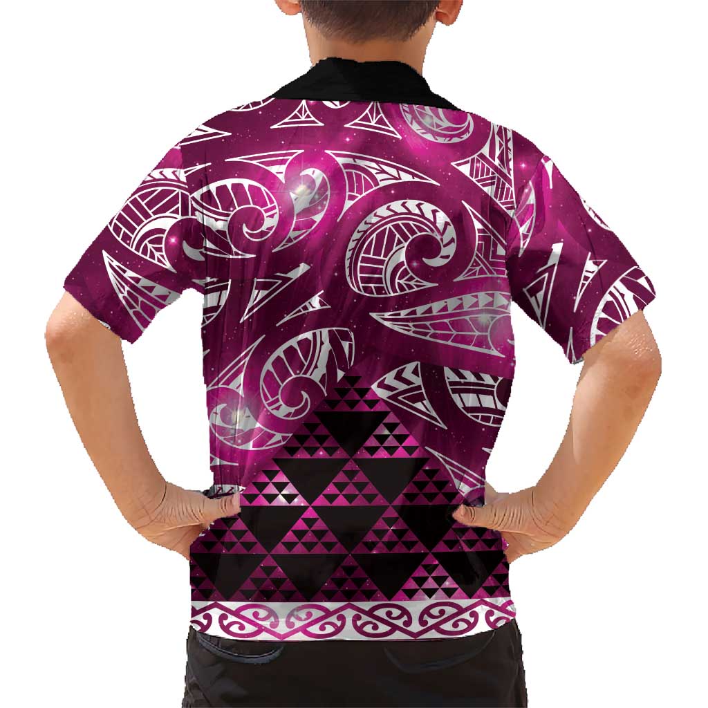 Matariki New Zealand Family Matching Summer Maxi Dress and Hawaiian Shirt NZ Niho Taniwha Maori New Year Pink Galaxy LT14 - Polynesian Pride