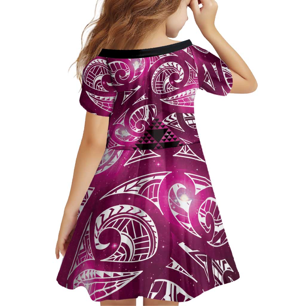 Matariki New Zealand Family Matching Summer Maxi Dress and Hawaiian Shirt NZ Niho Taniwha Maori New Year Pink Galaxy LT14 - Polynesian Pride