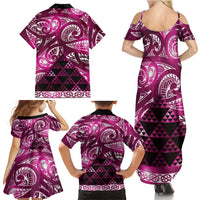 Matariki New Zealand Family Matching Summer Maxi Dress and Hawaiian Shirt NZ Niho Taniwha Maori New Year Pink Galaxy LT14 - Polynesian Pride