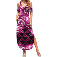 Matariki New Zealand Family Matching Summer Maxi Dress and Hawaiian Shirt NZ Niho Taniwha Maori New Year Pink Galaxy LT14 Mom's Dress Pink - Polynesian Pride
