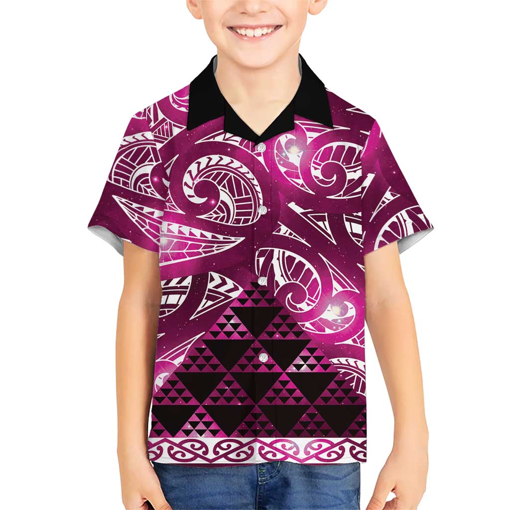 Matariki New Zealand Family Matching Summer Maxi Dress and Hawaiian Shirt NZ Niho Taniwha Maori New Year Pink Galaxy LT14 Son's Shirt Pink - Polynesian Pride