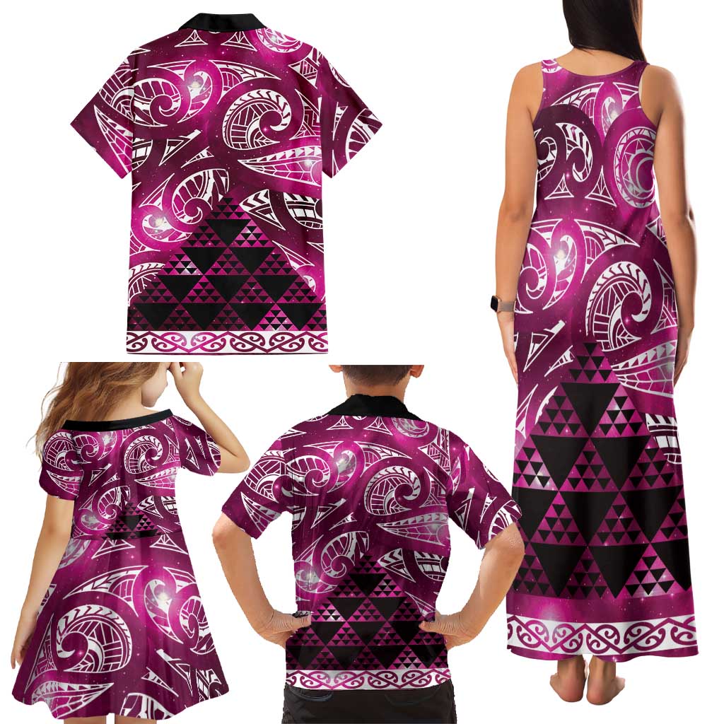 Matariki New Zealand Family Matching Tank Maxi Dress and Hawaiian Shirt NZ Niho Taniwha Maori New Year Pink Galaxy LT14 - Polynesian Pride