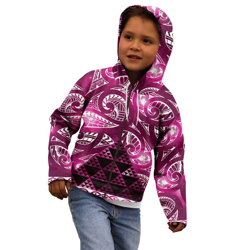 Matariki New Zealand Kid Hoodie NZ Niho Taniwha Maori New Year Pink Galaxy