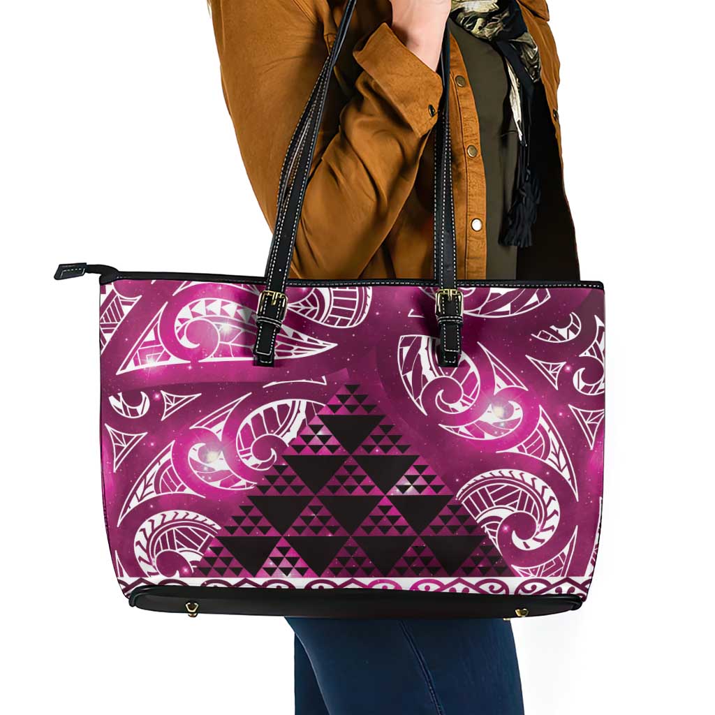 Matariki New Zealand Leather Tote Bag NZ Niho Taniwha Maori New Year Pink Galaxy