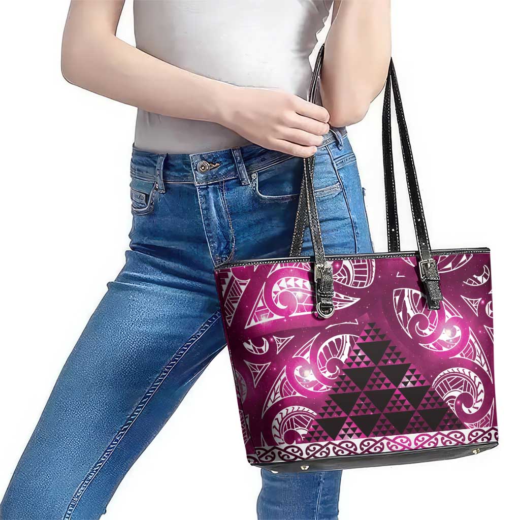 Matariki New Zealand Leather Tote Bag NZ Niho Taniwha Maori New Year Pink Galaxy