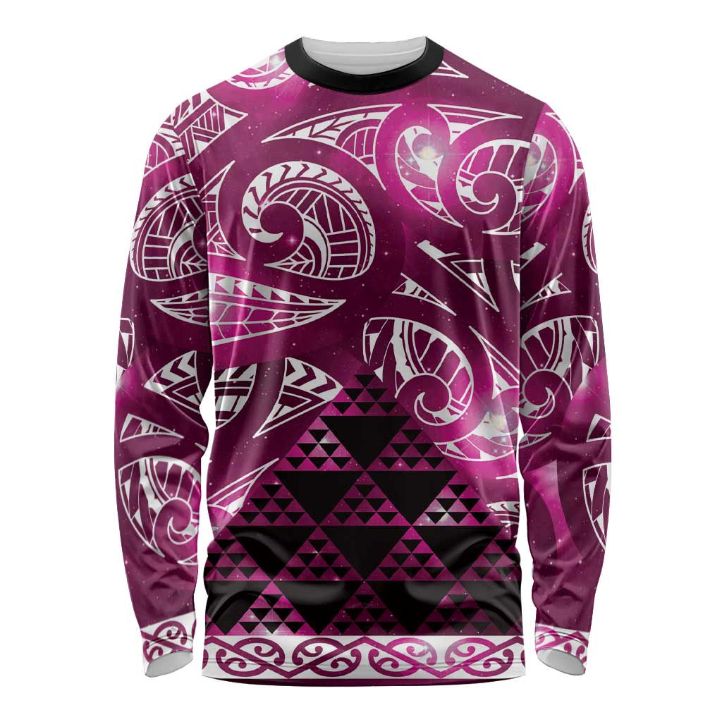 Matariki New Zealand Long Sleeve Shirt NZ Niho Taniwha Maori New Year Pink Galaxy