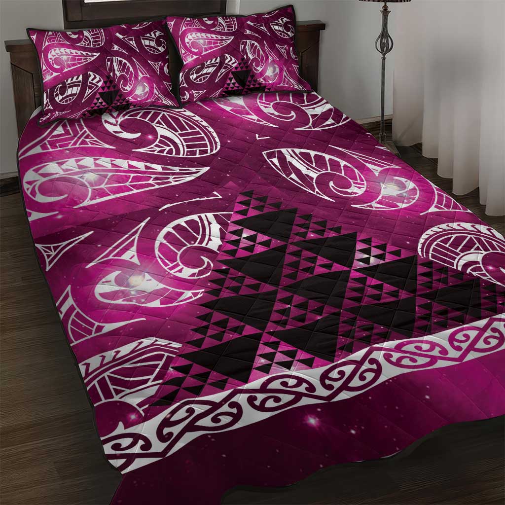 Matariki New Zealand Quilt Bed Set NZ Niho Taniwha Maori New Year Pink Galaxy
