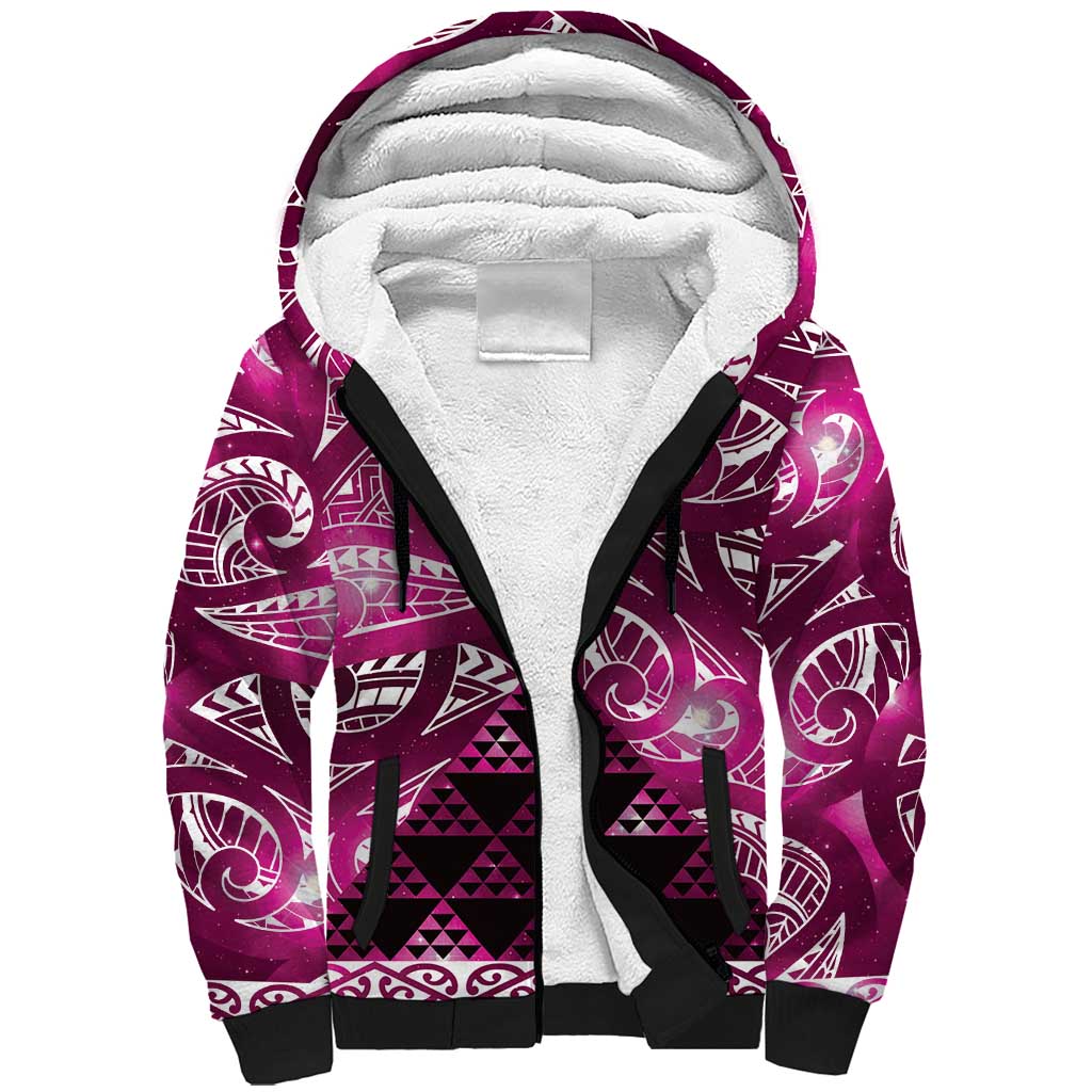 Matariki New Zealand Sherpa Hoodie NZ Niho Taniwha Maori New Year Pink Galaxy