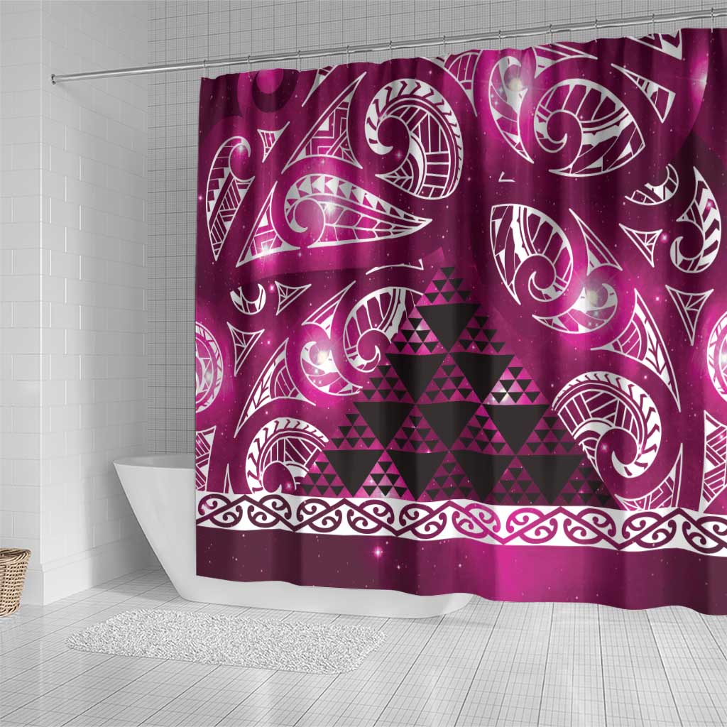 Matariki New Zealand Shower Curtain NZ Niho Taniwha Maori New Year Pink Galaxy