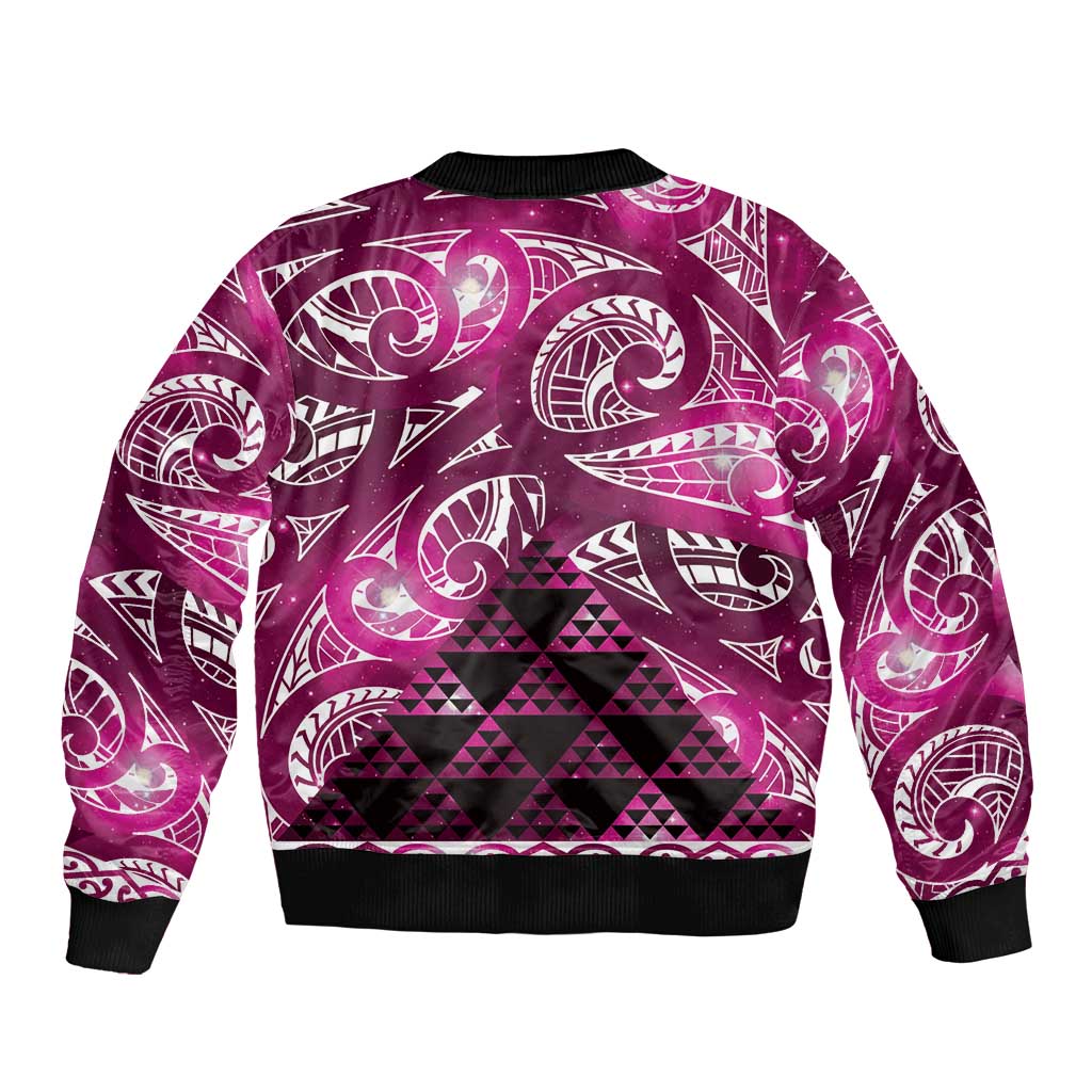 Matariki New Zealand Sleeve Zip Bomber Jacket NZ Niho Taniwha Maori New Year Pink Galaxy