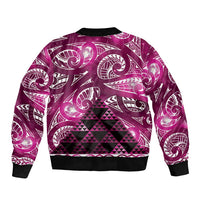 Matariki New Zealand Sleeve Zip Bomber Jacket NZ Niho Taniwha Maori New Year Pink Galaxy
