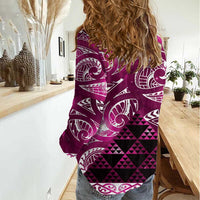 Matariki New Zealand Women Casual Shirt NZ Niho Taniwha Maori New Year Pink Galaxy