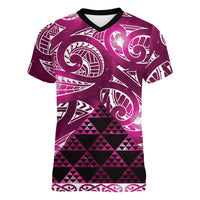 Matariki New Zealand Women V-Neck T-Shirt NZ Niho Taniwha Maori New Year Pink Galaxy LT14 Female Pink - Polynesian Pride
