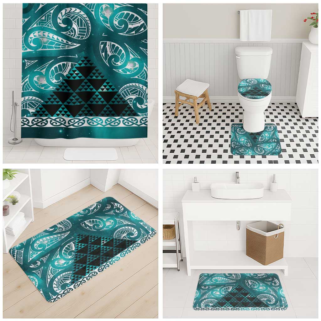 Matariki New Zealand Bathroom Set NZ Niho Taniwha Maori New Year Cyan Galaxy