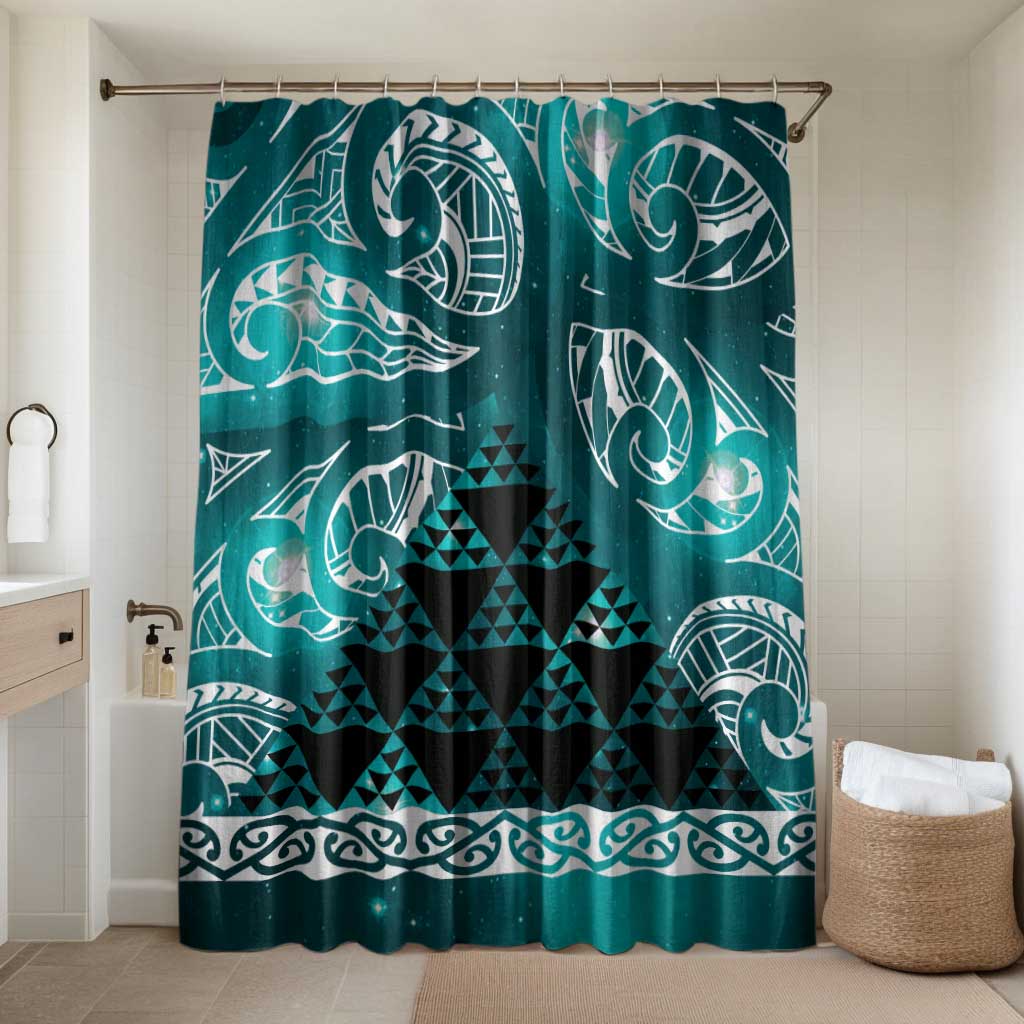 Matariki New Zealand Bathroom Set NZ Niho Taniwha Maori New Year Cyan Galaxy