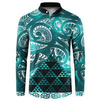 Matariki New Zealand Button Sweatshirt NZ Niho Taniwha Maori New Year Cyan Galaxy