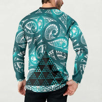Matariki New Zealand Button Sweatshirt NZ Niho Taniwha Maori New Year Cyan Galaxy