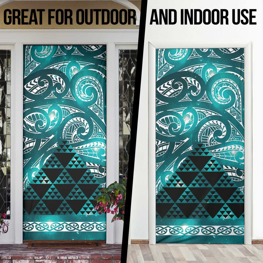 Matariki New Zealand Door Cover NZ Niho Taniwha Maori New Year Cyan Galaxy