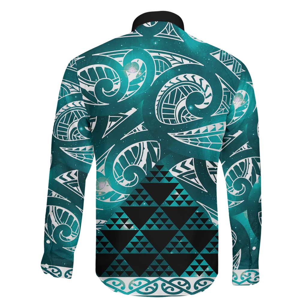 Matariki New Zealand Family Matching Off The Shoulder Long Sleeve Dress and Hawaiian Shirt NZ Niho Taniwha Maori New Year Cyan Galaxy LT14 - Polynesian Pride