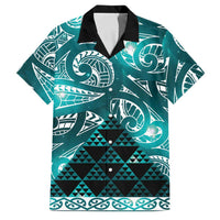 Matariki New Zealand Family Matching Off Shoulder Maxi Dress and Hawaiian Shirt NZ Niho Taniwha Maori New Year Cyan Galaxy LT14 Dad's Shirt - Short Sleeve Cyan - Polynesian Pride