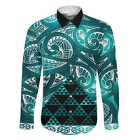 Matariki New Zealand Family Matching Tank Maxi Dress and Hawaiian Shirt NZ Niho Taniwha Maori New Year Cyan Galaxy LT14 Dad's Shirt - Long Sleeve Cyan - Polynesian Pride
