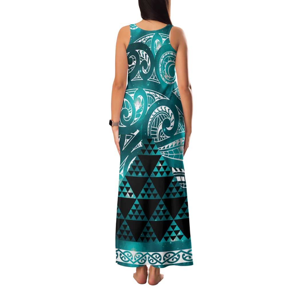 Matariki New Zealand Family Matching Tank Maxi Dress and Hawaiian Shirt NZ Niho Taniwha Maori New Year Cyan Galaxy LT14 - Polynesian Pride