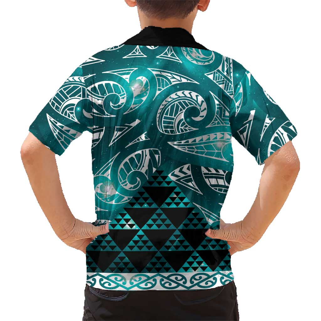 Matariki New Zealand Kid Hawaiian Shirt NZ Niho Taniwha Maori New Year Cyan Galaxy LT14 - Polynesian Pride