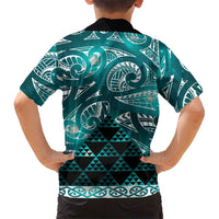 Matariki New Zealand Kid Hawaiian Shirt NZ Niho Taniwha Maori New Year Cyan Galaxy LT14 - Polynesian Pride