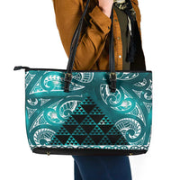 Matariki New Zealand Leather Tote Bag NZ Niho Taniwha Maori New Year Cyan Galaxy