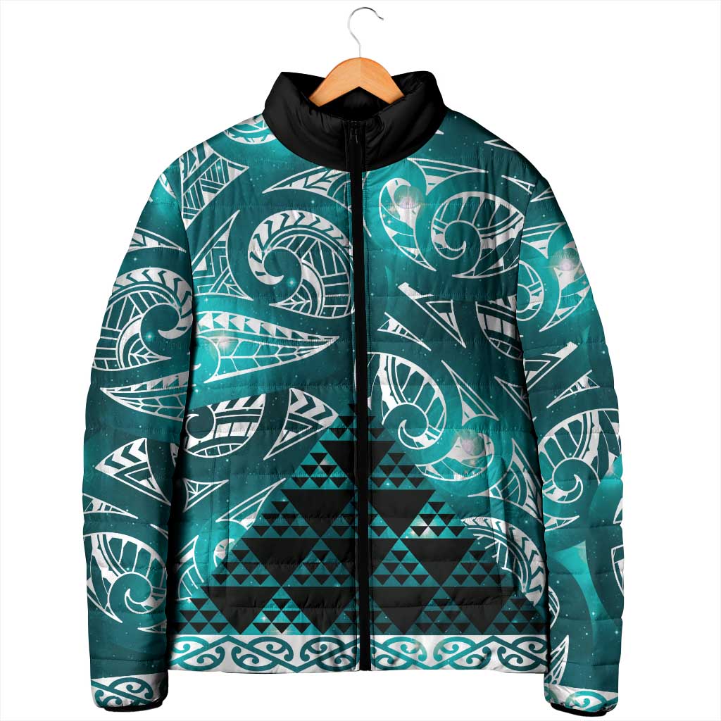 Matariki New Zealand Padded Jacket NZ Niho Taniwha Maori New Year Cyan Galaxy