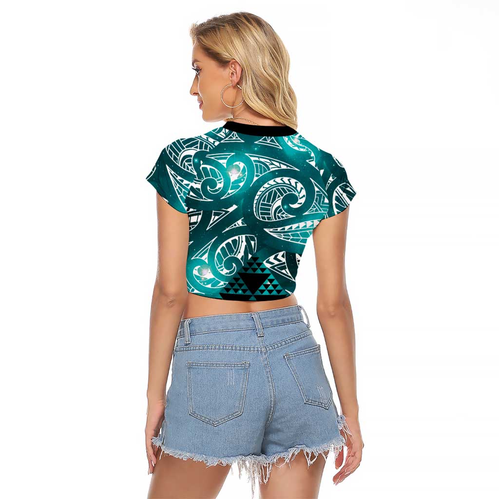 Matariki New Zealand Raglan Cropped T Shirt NZ Niho Taniwha Maori New Year Cyan Galaxy