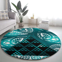 Matariki New Zealand Round Carpet NZ Niho Taniwha Maori New Year Cyan Galaxy